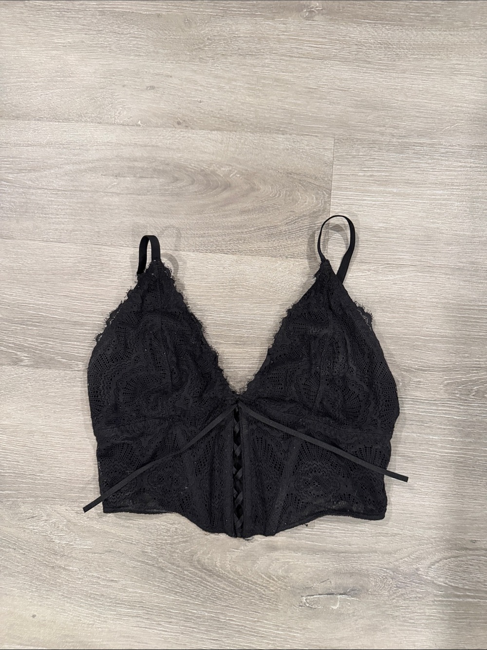 Abercrombie & Fitch Black Lace Bralette with Front Ribbon Detail
